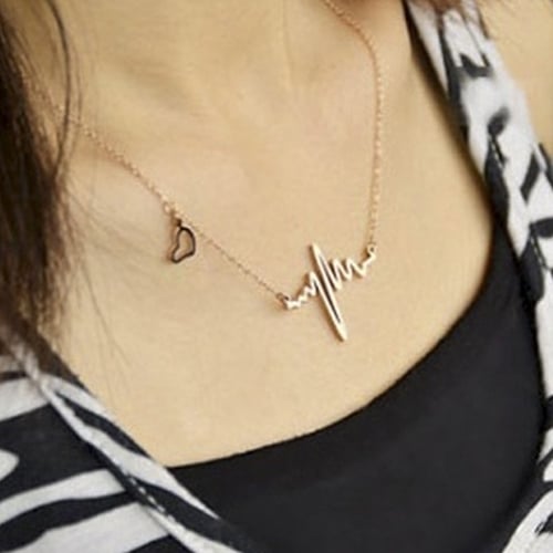 Womens Heart Beat Pendant Chain Choker Collar Bib Jewelry Clavicle Necklace Image 12