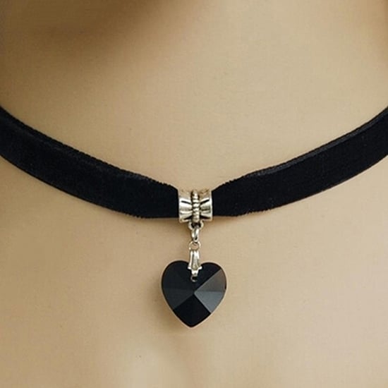 Womens Retro Gothic Velvet Rhinestone Heart Pendant Choker Collar Necklace Image 9