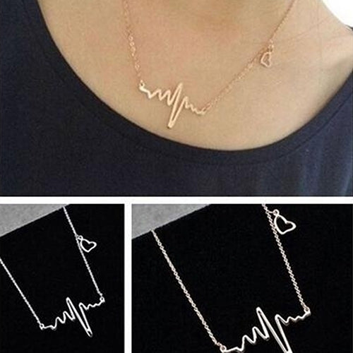 Women Creative Heartbeat Rhythm Pattern Necklace Heart Shape Dangling Jewelry Image 1