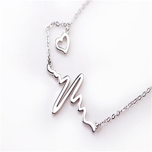 Women Creative Heartbeat Rhythm Pattern Necklace Heart Shape Dangling Jewelry Image 3