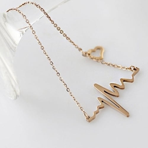 Women Creative Heartbeat Rhythm Pattern Necklace Heart Shape Dangling Jewelry Image 6