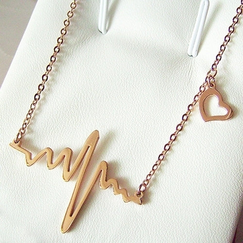 Women Creative Heartbeat Rhythm Pattern Necklace Heart Shape Dangling Jewelry Image 7