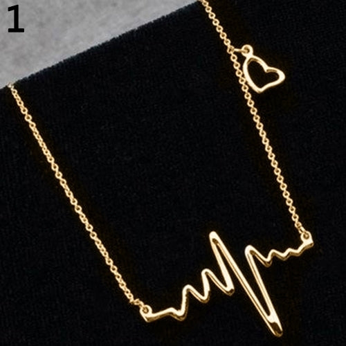 Women Creative Heartbeat Rhythm Pattern Necklace Heart Shape Dangling Jewelry Image 8