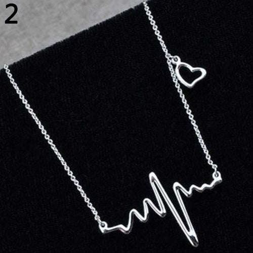 Women Creative Heartbeat Rhythm Pattern Necklace Heart Shape Dangling Jewelry Image 9