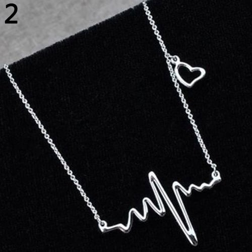 Women Creative Heartbeat Rhythm Pattern Necklace Heart Shape Dangling Jewelry Image 1