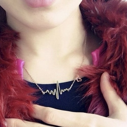 Women Creative Heartbeat Rhythm Pattern Necklace Heart Shape Dangling Jewelry Image 12