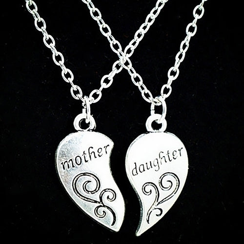 2Pcs Fashion Mother Daughter Flower Carved Love Heart Pendant Necklace Gift Image 1