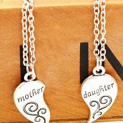 2Pcs Fashion Mother Daughter Flower Carved Love Heart Pendant Necklace Gift Image 3