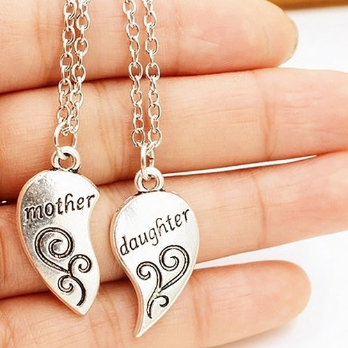 2Pcs Fashion Mother Daughter Flower Carved Love Heart Pendant Necklace Gift Image 4