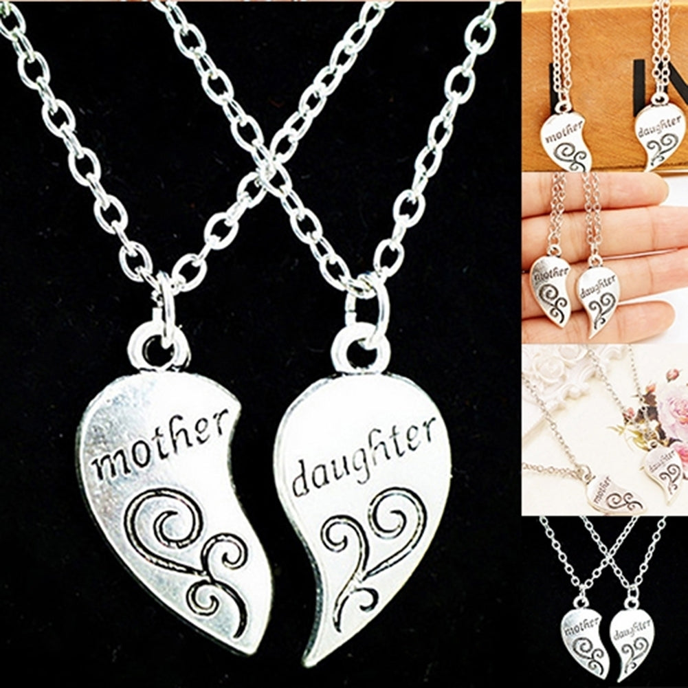 2Pcs Fashion Mother Daughter Flower Carved Love Heart Pendant Necklace Gift Image 4