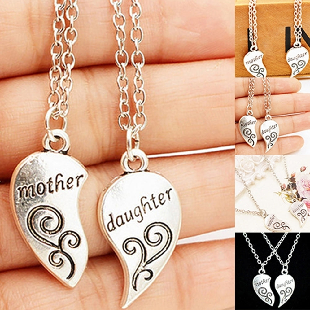 2Pcs Fashion Mother Daughter Flower Carved Love Heart Pendant Necklace Gift Image 6