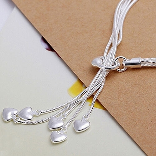 Women Fashion Multilayer Five Hearts Silver Plated Jewelry Hand Chain Bracelet Image 4