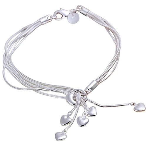 Women Fashion Multilayer Five Hearts Silver Plated Jewelry Hand Chain Bracelet Image 4