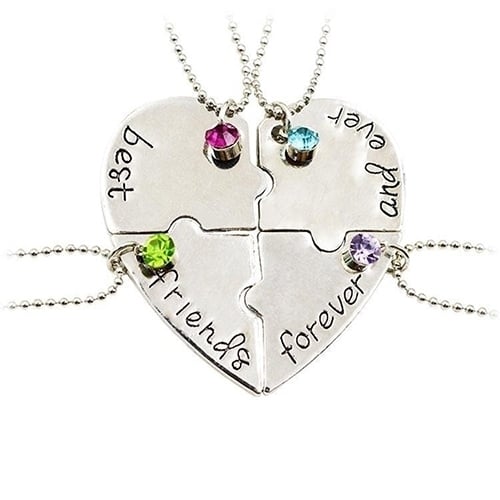 4Pcs Best Friend BFF Friendship Puzzle Rhinestone Heart Matching Necklace Image 1