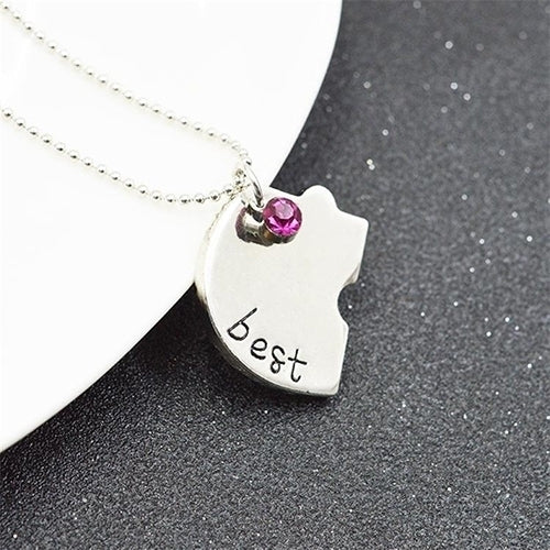 4Pcs Best Friend BFF Friendship Puzzle Rhinestone Heart Matching Necklace Image 3