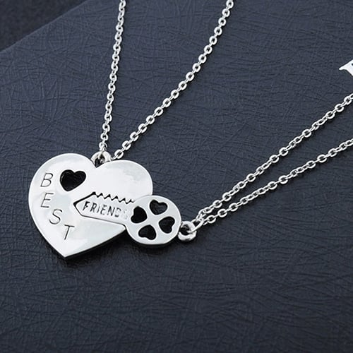 2Pcs Love Heart Key Pendant BFF Best Friend Letter Carved Necklace Gift Image 1