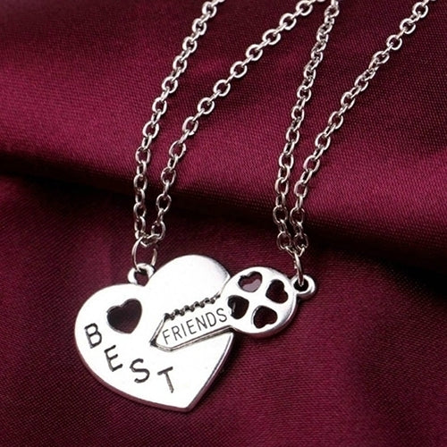 2Pcs Love Heart Key Pendant BFF Best Friend Letter Carved Necklace Gift Image 4