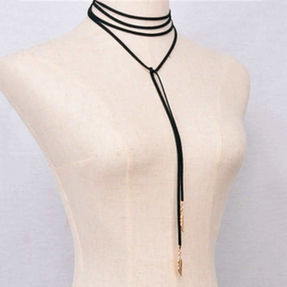 Lady Fashion Faux Velvet Rope Feather Pendant Choker Tattoo Long Necklace Image 4