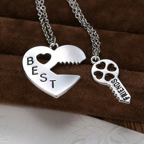 2Pcs Love Heart Key Pendant BFF Best Friend Letter Carved Necklace Gift Image 6