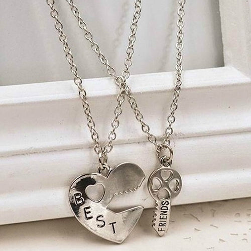 2Pcs Love Heart Key Pendant BFF Best Friend Letter Carved Necklace Gift Image 7