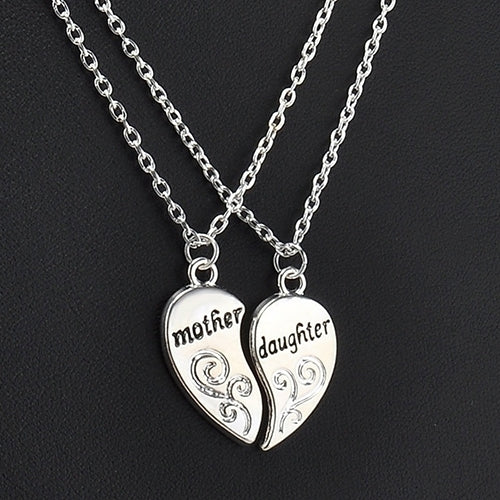 2 Pcs Hot Mother Daughter Heart Pendant Matching Necklace Xmas Gift Jewelry Image 3