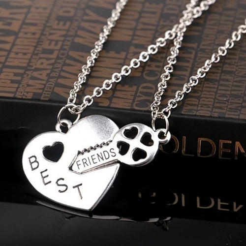 2Pcs Love Heart Key Pendant BFF Best Friend Letter Carved Necklace Gift Image 10