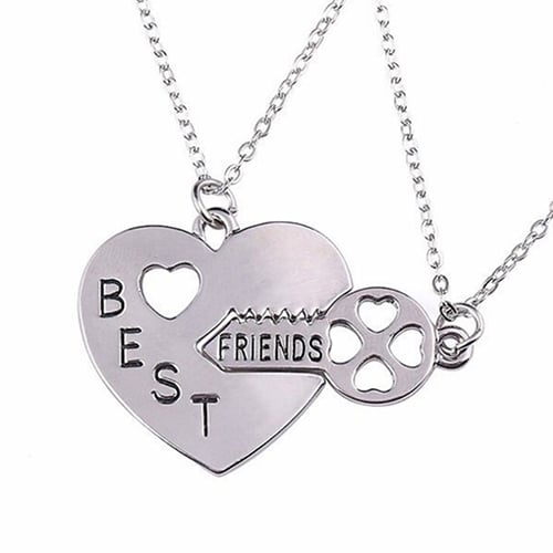 2Pcs Love Heart Key Pendant BFF Best Friend Letter Carved Necklace Gift Image 11