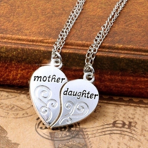 2 Pcs Hot Mother Daughter Heart Pendant Matching Necklace Xmas Gift Jewelry Image 4