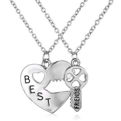 2Pcs Love Heart Key Pendant BFF Best Friend Letter Carved Necklace Gift Image 12