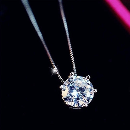 Women 925 Sterling Silver Rhinestone Decor Short Necklace Clavicle Chain Jewelry Image 2