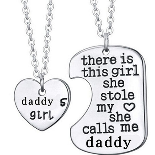 2Pcs Heart Shape Pendant Girl Daddy Family Necklaces Jewelry Xmas Gift Image 1