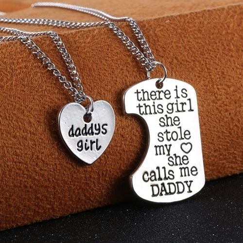 2Pcs Heart Shape Pendant Girl Daddy Family Necklaces Jewelry Xmas Gift Image 2