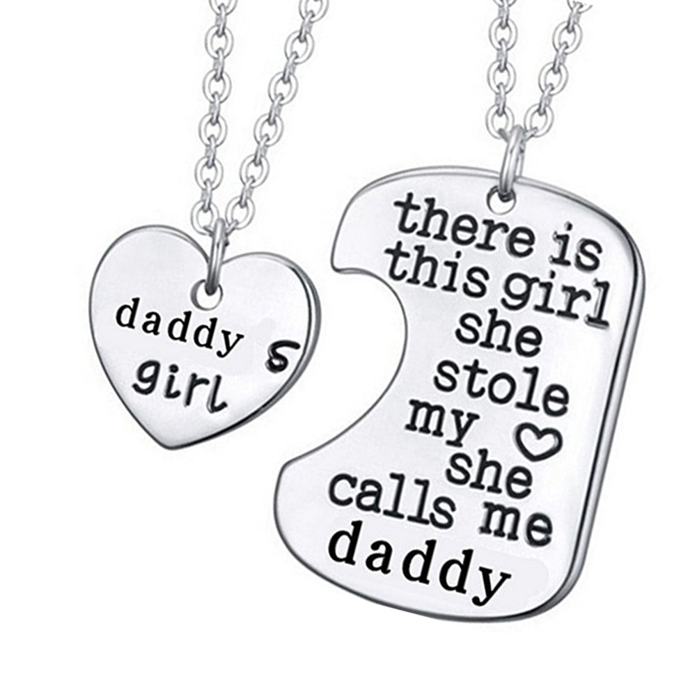 2Pcs Heart Shape Pendant Girl Daddy Family Necklaces Jewelry Xmas Gift Image 4