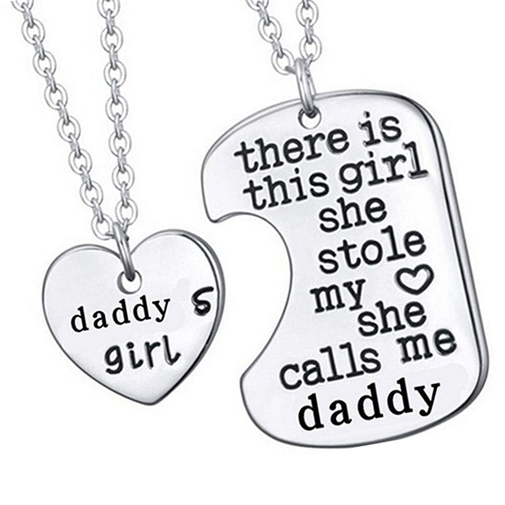 2Pcs Heart Shape Pendant Girl Daddy Family Necklaces Jewelry Xmas Gift Image 6