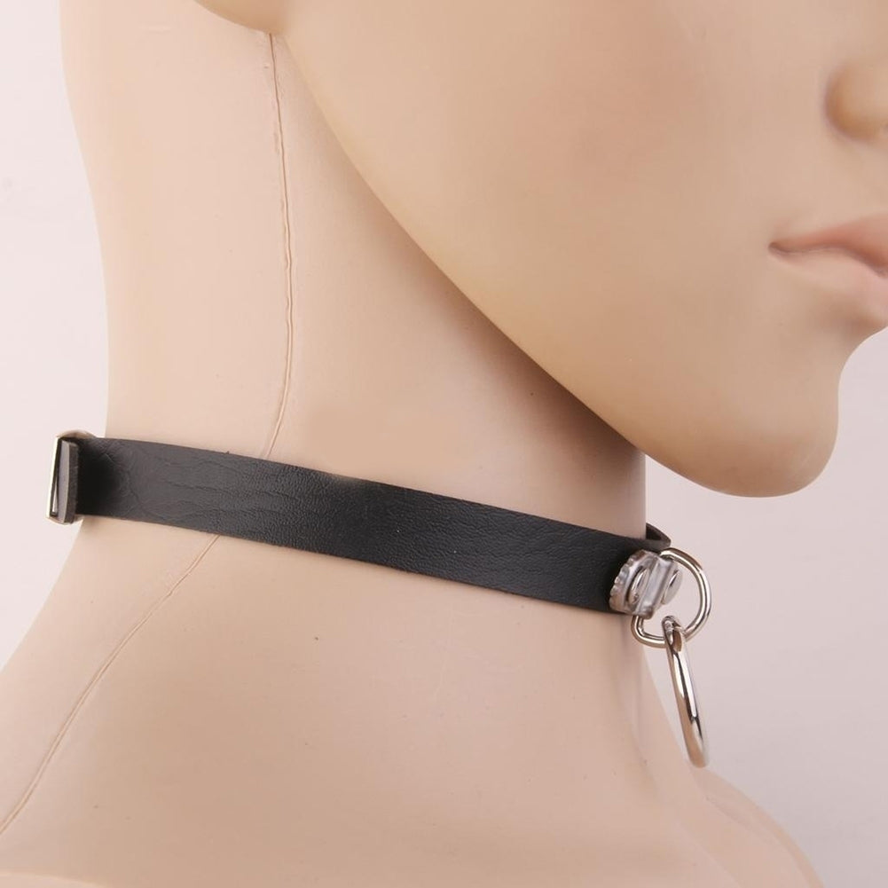 Unisex Gothic Circle Choker Collar Pendant Faux Leather Chain Neck Ring Necklace Image 4