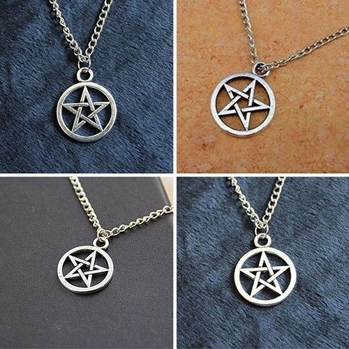 2Pcs Fashion Unisex Star Circle Pentagram Pendant Necklace Couple Xmas Gift Image 1