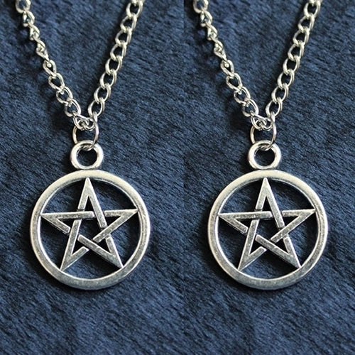 2Pcs Fashion Unisex Star Circle Pentagram Pendant Necklace Couple Xmas Gift Image 6