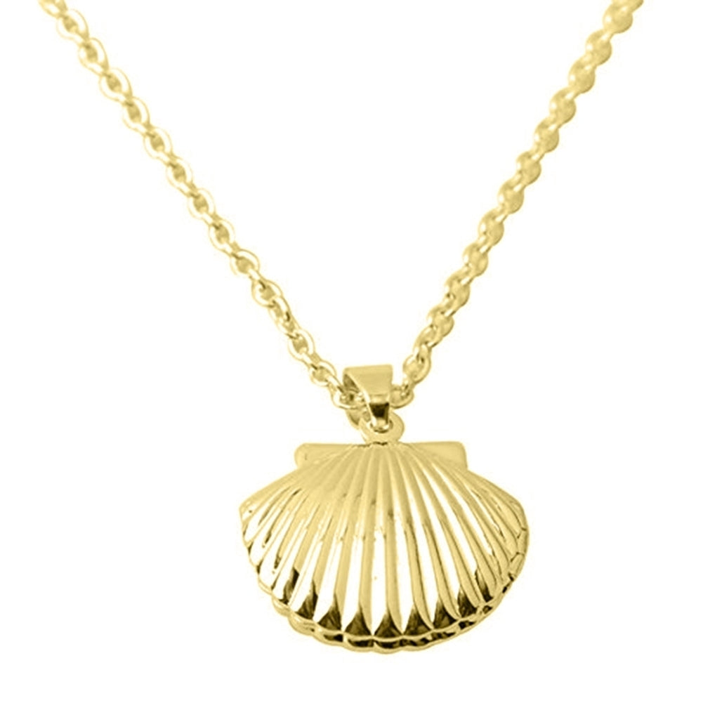 Women Fashion Golden Tone Alloy Seashell Locket Pendant Long Chain Necklace Image 4