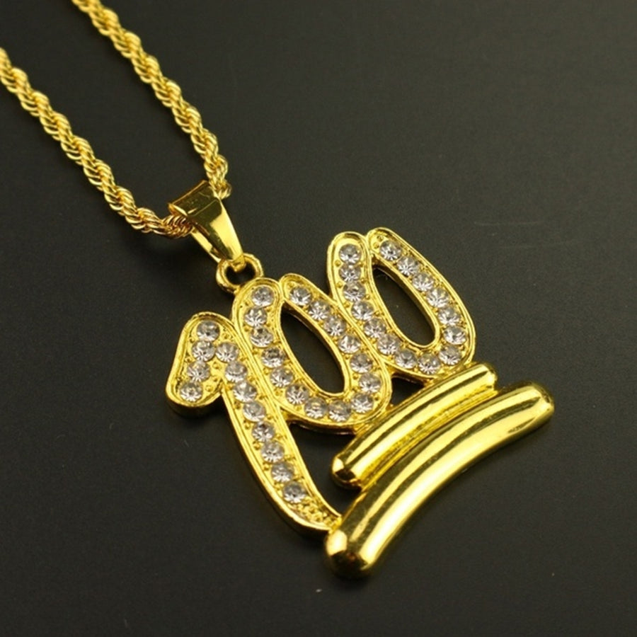 Fashion Men 100 Number Pendant Necklace Hip-hop Rhinestone Chain Jewelry Gift Image 1