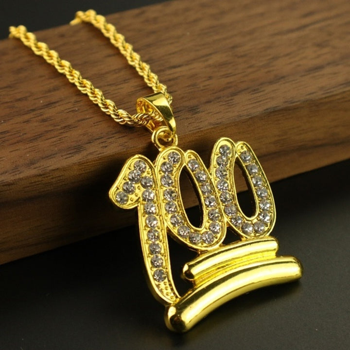 Fashion Men 100 Number Pendant Necklace Hip-hop Rhinestone Chain Jewelry Gift Image 2