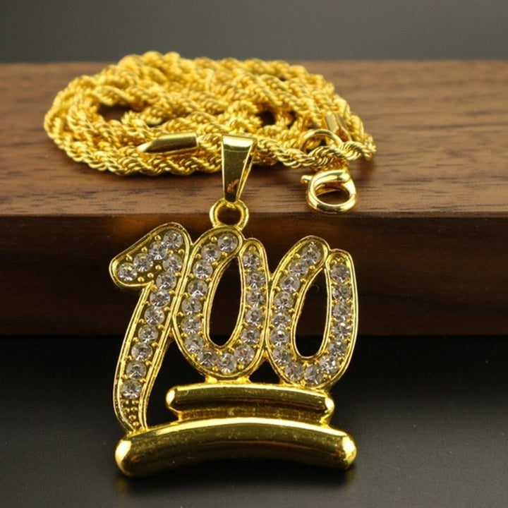 Fashion Men 100 Number Pendant Necklace Hip-hop Rhinestone Chain Jewelry Gift Image 4