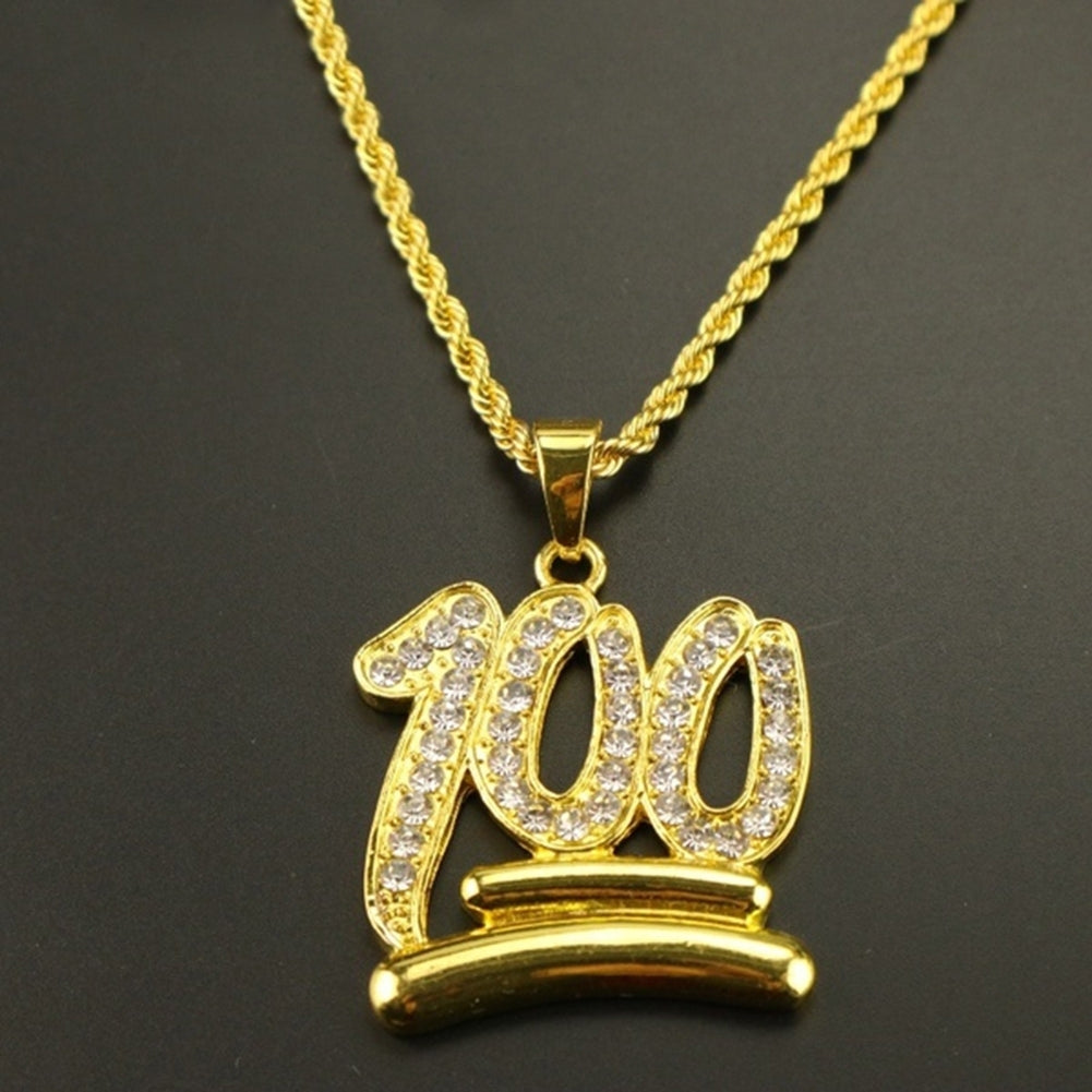 Fashion Men 100 Number Pendant Necklace Hip-hop Rhinestone Chain Jewelry Gift Image 4