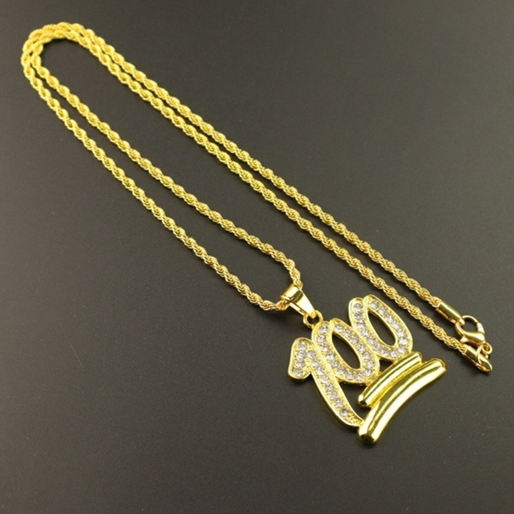 Fashion Men 100 Number Pendant Necklace Hip-hop Rhinestone Chain Jewelry Gift Image 6