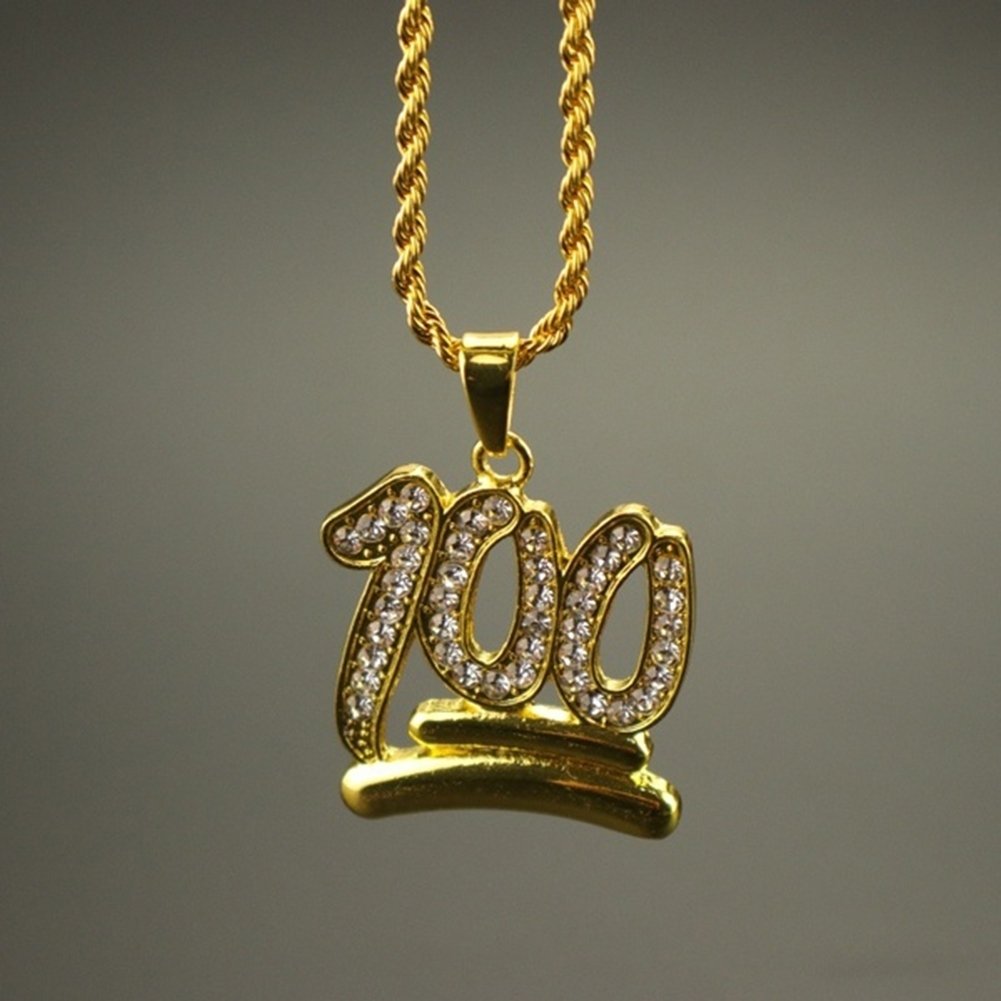 Fashion Men 100 Number Pendant Necklace Hip-hop Rhinestone Chain Jewelry Gift Image 7