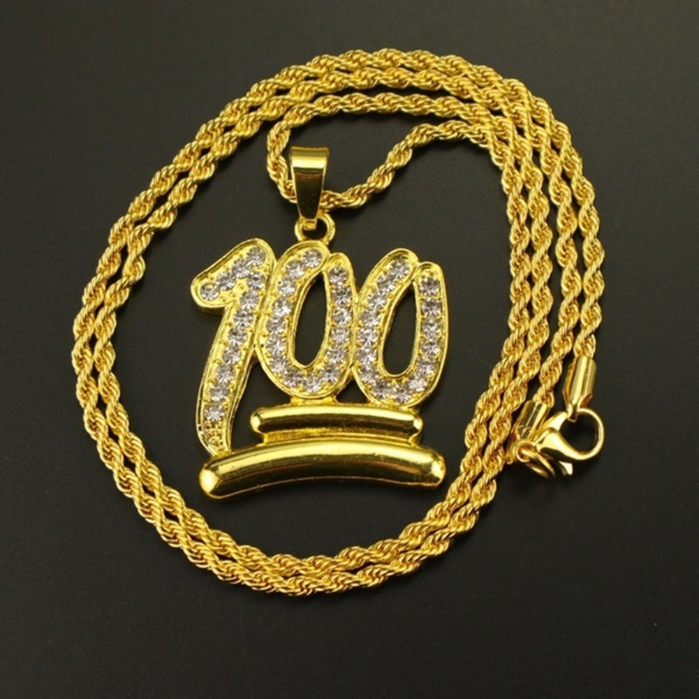 Fashion Men 100 Number Pendant Necklace Hip-hop Rhinestone Chain Jewelry Gift Image 8