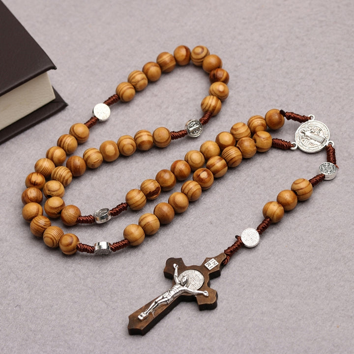 Fashionable Necklace Handmade Wooden Virgin Mary Beaded Necklace for Daily Life Image 1