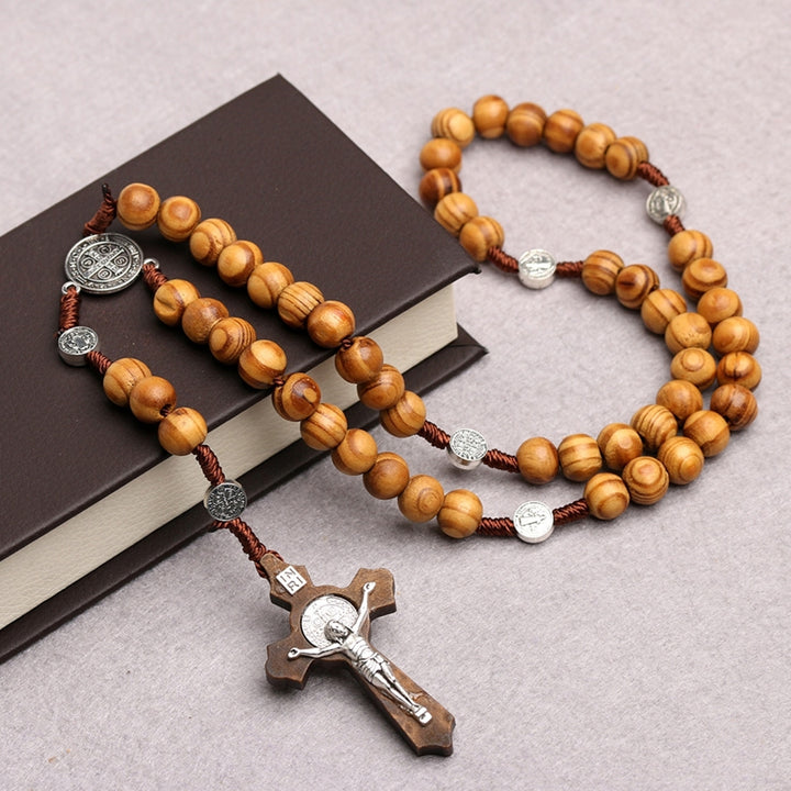 Fashionable Necklace Handmade Wooden Virgin Mary Beaded Necklace for Daily Life Image 2