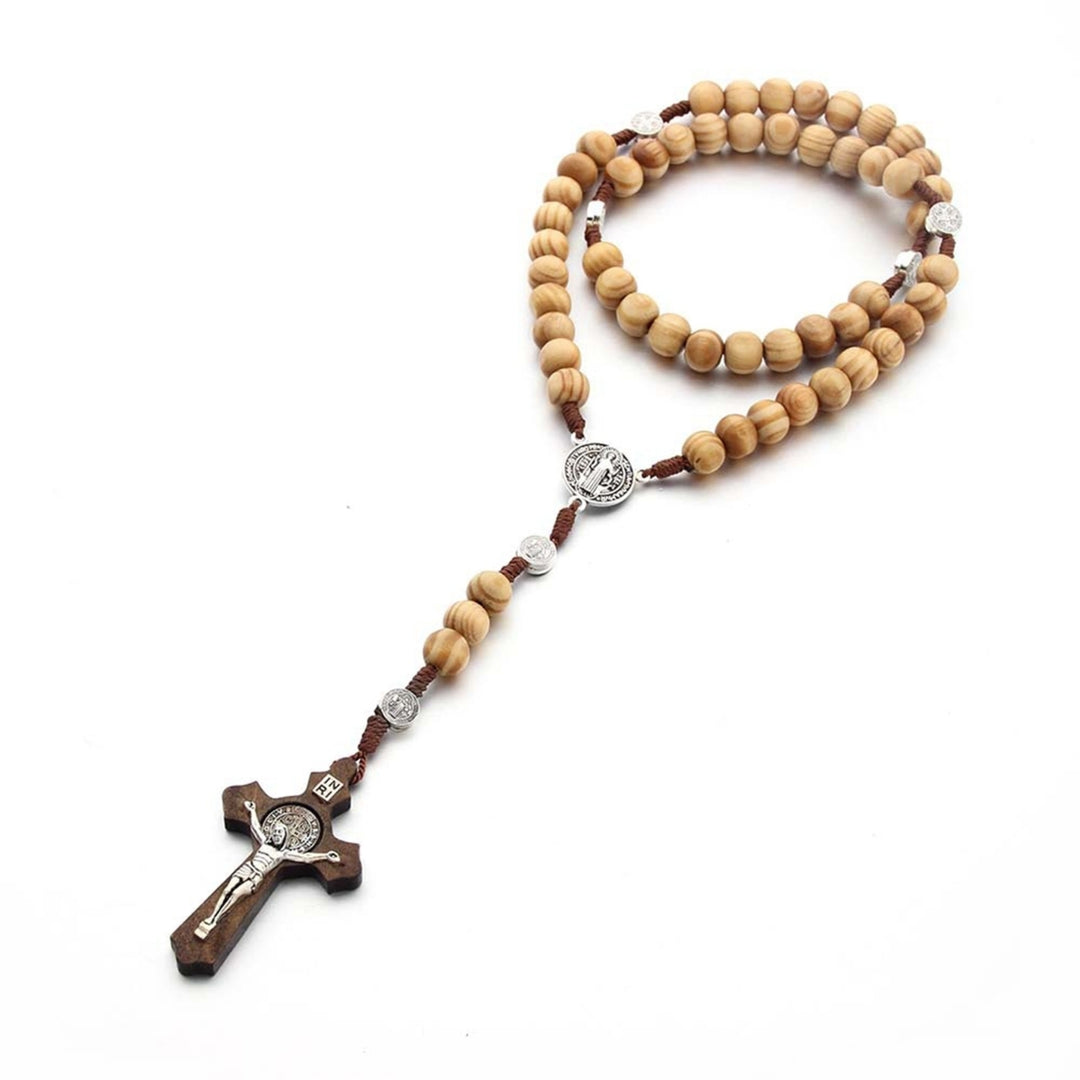 Fashionable Necklace Handmade Wooden Virgin Mary Beaded Necklace for Daily Life Image 3