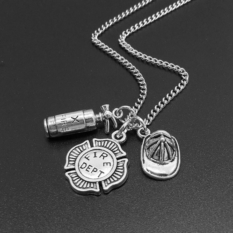 Unisex Fire Extinguisher Shape Pendant Chain Necklace Firefighter Jewelry Gift Image 1