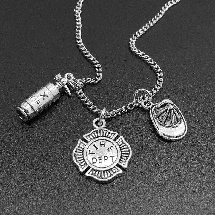 Unisex Fire Extinguisher Shape Pendant Chain Necklace Firefighter Jewelry Gift Image 2